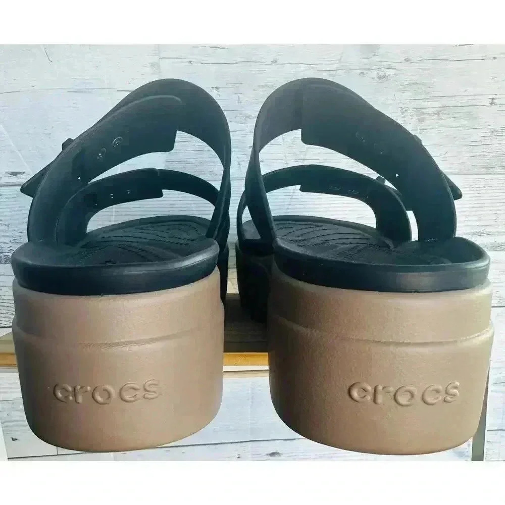NWOT CROCS Brooklyn Low Wedge Sandal Women's Size 10 Black/Beige - Picture 6 of 8
